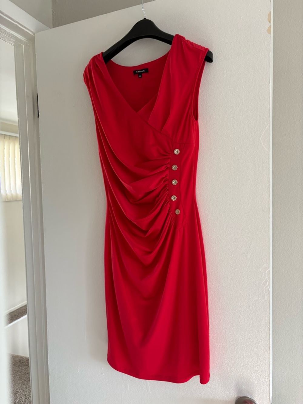 Morgan De Toi Red Sleeveless Midi Dress with Side Button Detail